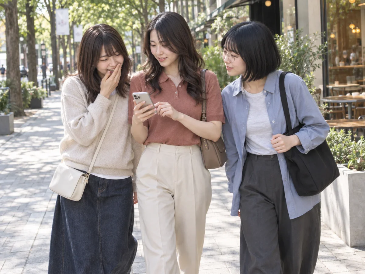 MIREORI DAYSのメイン画像。街中でスマートフォンを見ながら話す3人